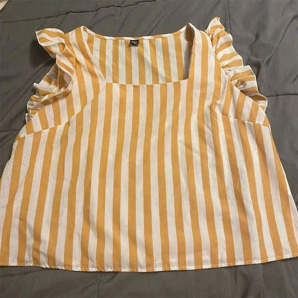 SHEIN Curve Women's 2XL Striped Ruffle Sleeve Square Neck Blouse - Picture 1 of 3